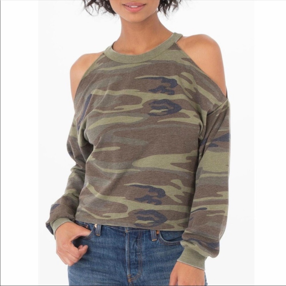 NWT Z Supply Cropped Camo Cold Shoulder Pullover